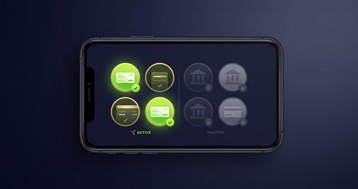 a graphic of a mobile device with financial app icons on it