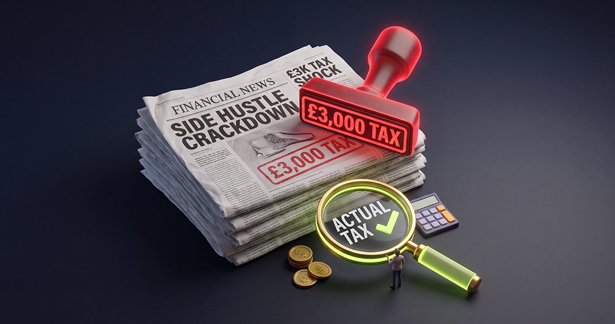 image of a stack of newspapers with a rubber stamp on it saying £3000 tax