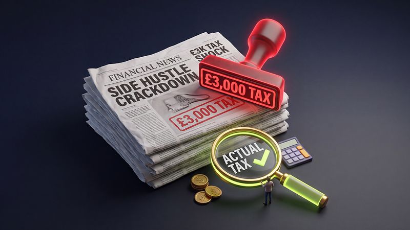 image of a stack of newspapers with a rubber stamp on it saying £3000 tax