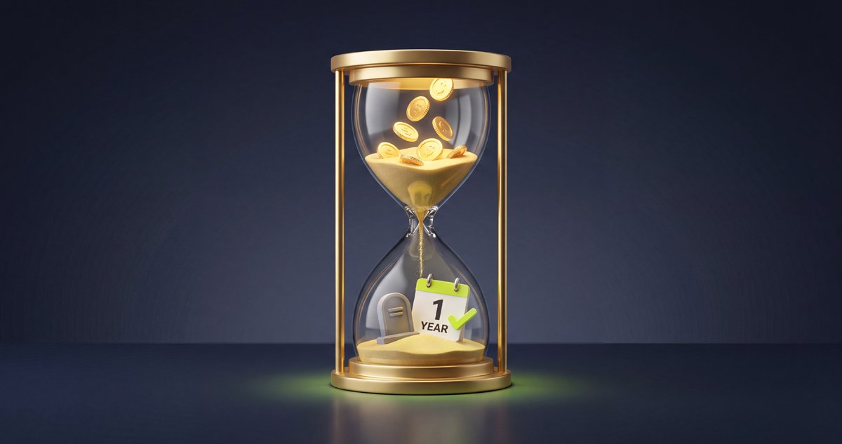 an egg timer graphic with sand and money laking through and a deadline of 1st shown on a calendar page