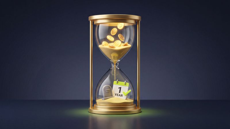 an egg timer graphic with sand and money laking through and a deadline of 1st shown on a calendar page